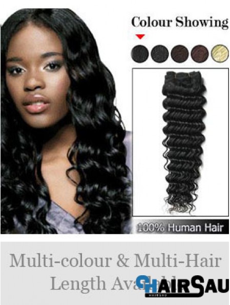 Wavy Remy Human Hair Black Designed Weft Extensions