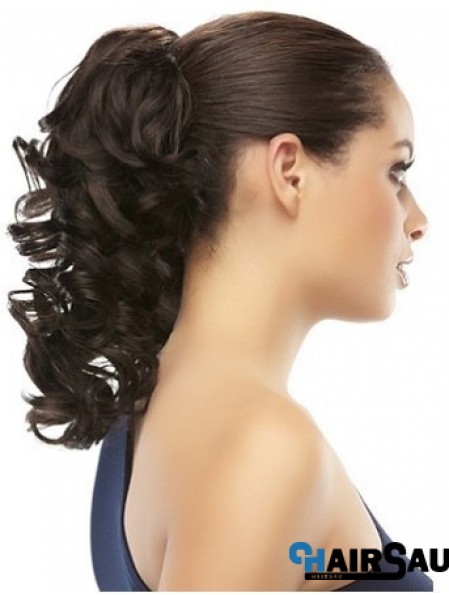 Clip On Ponytail Brown Color Curly Style With Synthetic