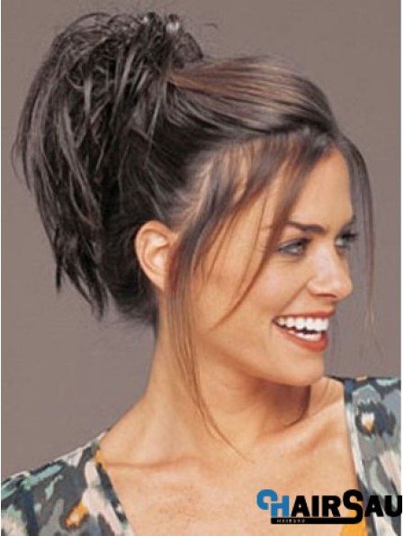 Clip On Hairpieces Short Hair With Synthetic Brown Color Straight Style