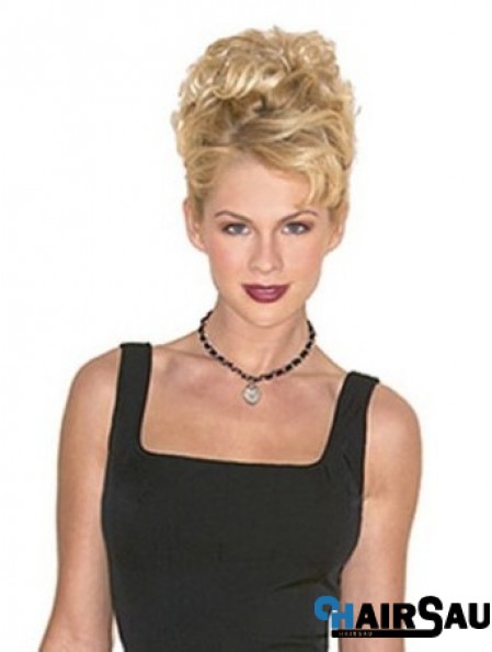 Hairpieces Clip On Blonde Color Short Length Curly Style