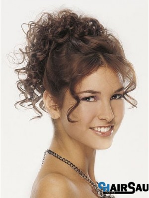 Clip On Hairpieces For Women Brown Color Curly Style With Synthetic