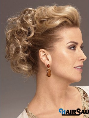 Clip On Hairpieces With Synthetic Blonde Color Short Length Curly Style