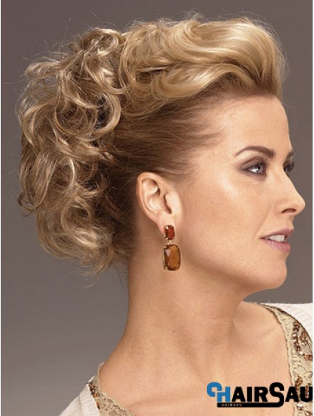 Clip On Hairpieces With Synthetic Blonde Color Short Length Curly Style